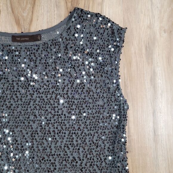 💚The Limited Gray Sequined Sleeveless Blouse Large - Picture 4 of 8